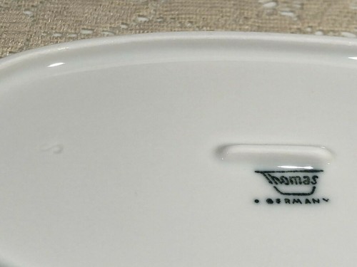 Vintage Thomas Germany Ceramic Salt & Pepper Shakers w/Tray Green/Orange/White - Picture 12 of 12