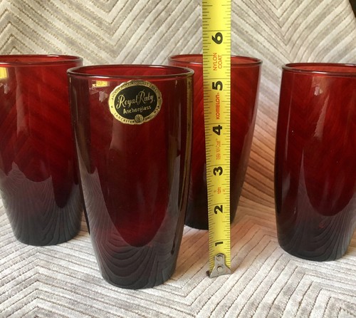 Vtg Anchor Hocking Royal Ruby 5” Flat Tumblers 1940-1960 era Set of 4 - Picture 2 of 6