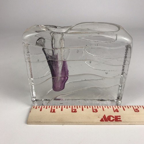 Vintage Solifleur ICE BLOCK GLASS BUD VASE Purple/Clear Modern Art Glass - Picture 12 of 12