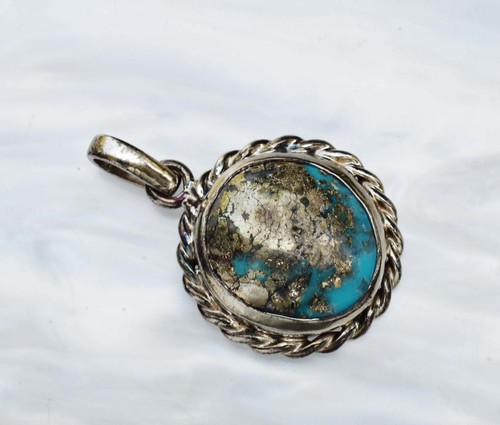 925 Sterling Silver Natural Blue Copper Turquoise Pendant For Unisex 15.40 Gram - Picture 4 of 5