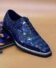 Bespoke Men's Handmade Blue Crocodile Pattern Leather Lace up Casual Dress Shoes