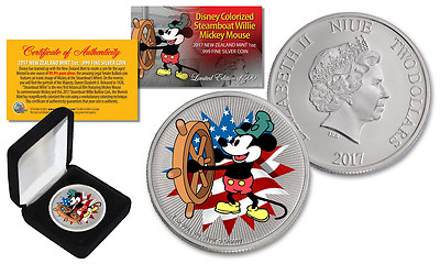 2017 NZM Nieu 1 oz SILVER BU Mickey Mouse Disney Steamboat AMERICANA LTD of 500