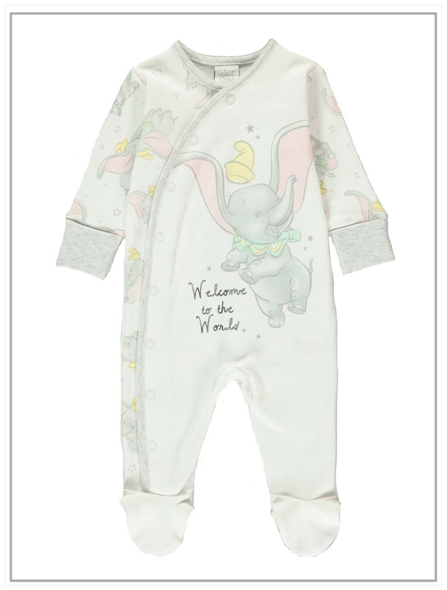 Disney Baby Dumbo Sleepsuit Boys Girls White Character Babygrow 6 9 Months NEW