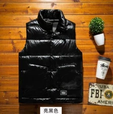 Shiny Men's Cotton Waistcoat Quilted Vest Top Stand Collar Britain Unisex Casual
