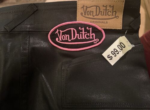 NOS Vintage Y2K Von Dutch Womens XS Spell Out Stretch Denim Mini Skirt Black USA - Picture 6 of 7