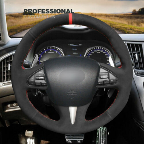 Custom Black Suede Leather Soft Car Steering Wheel Cover For Infiniti Q50 QX50 - Picture 1 of 11