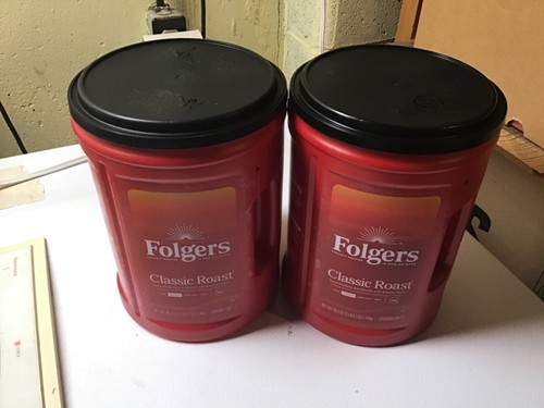 Lot of 2 Large 40.3 oz. Folgers Empty Plastic Coffee Cans Storage Craft Garage