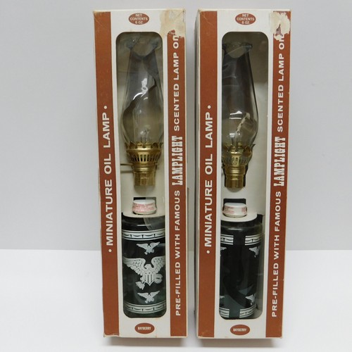 Set of 2 NOS Lamplight Farms Products 1970s Miniature Oil Lamp 6 oz. NEW Boxed - Picture 1 of 24