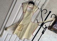 Vintage Handmade Yellow Print Cotton Red Trim Pinafore Apron With Pocket.