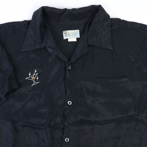 VTG BC ETHIC SHINY BLACK KNIT MARTINI EMBROIDERED LOUNGE CLUB LOOP NECK SHIRT LG - Picture 1 of 7