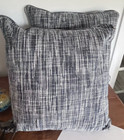 Set of 2 Feather Filled Large Throw Pillows Blue and Gray Chenille Plaid  22”