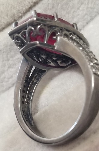 Jean Dousset HSN Black Rhodium sterling silver Red/Pink Emerald Cut Ring - Picture 13 of 16