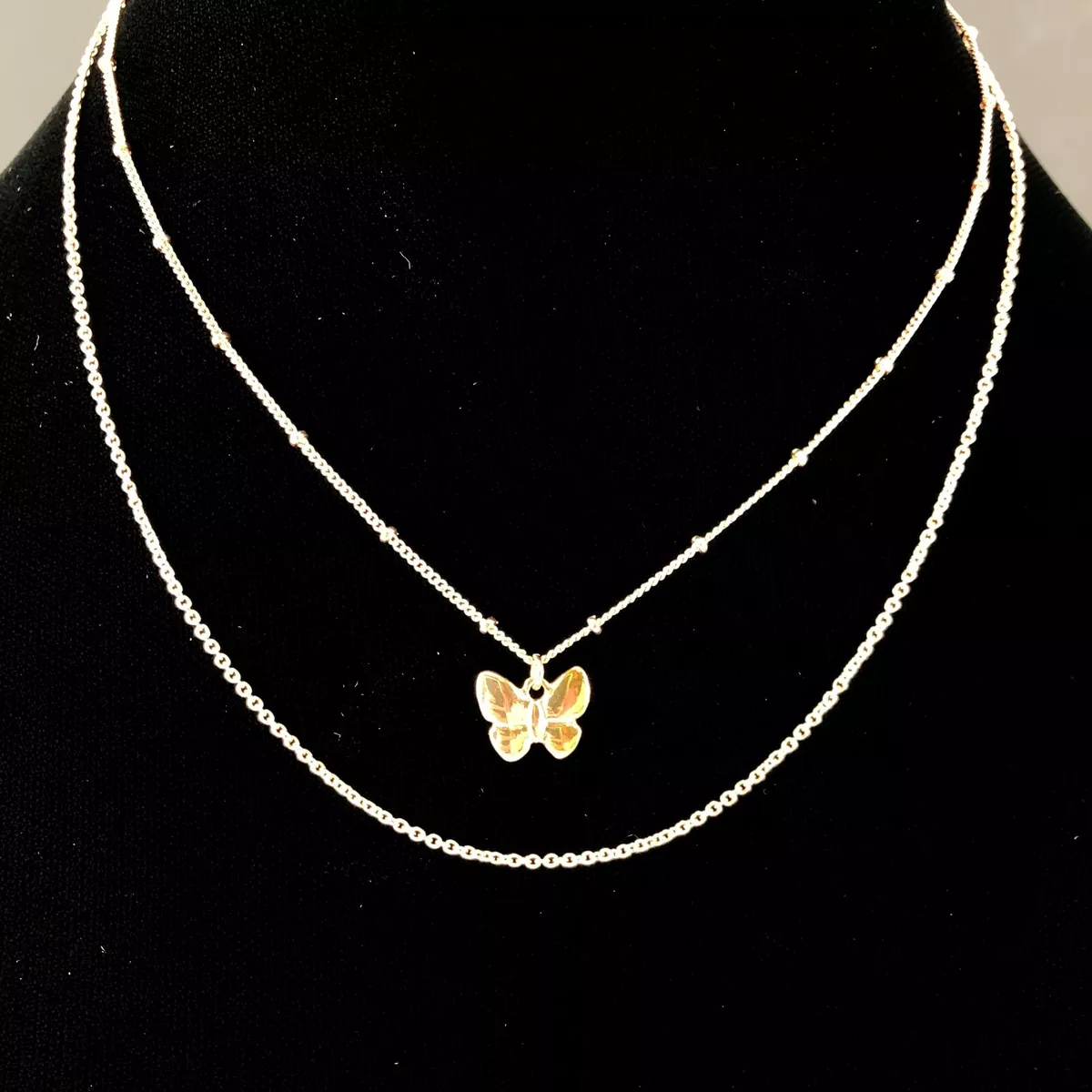 LC Lauren Conrad Necklace Copper Tone Double Strand with Butterfly