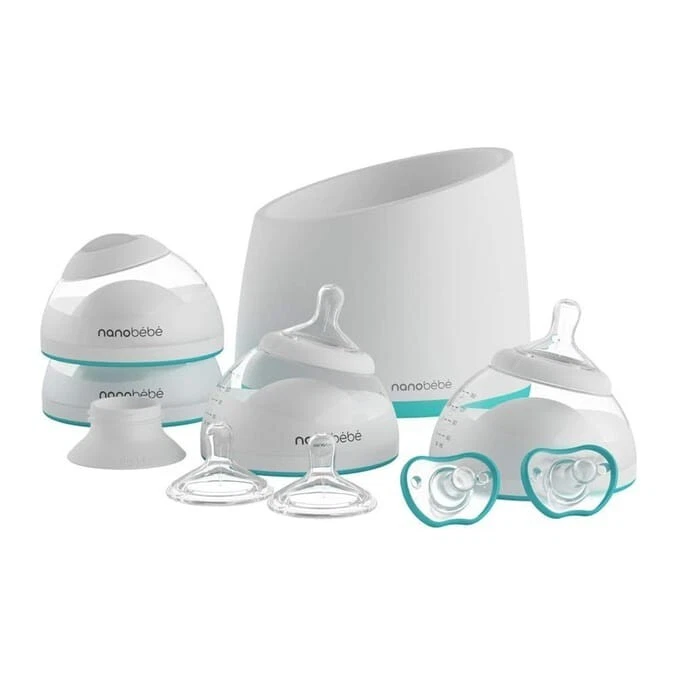 nanobebe Breastfeeding Baby Bottles Starter Set 21 pieces Anti Colic Teal