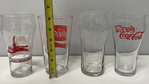 Set of (4) Coca-Cola glasses Vtg + Christmas Pint assorted shapes 5.5" to 6.5" - Picture 6 of 6