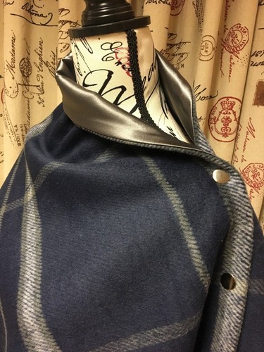 436. Handmade Blue check tweed with grey Cape Poncho - Picture 3 of 5