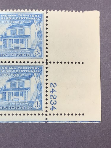 Francobollo USA Scott # 996 blocco targa di 4 - Territorio dell'Indiana 3c 1950 nuovo nuovo di zecca og nh - Foto 4 di 8