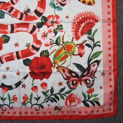 Gucci L'Aveugle Par Amour Authentic Silk Scarf Snake Butterfly Bee Italy 36” New - Picture 7 of 14