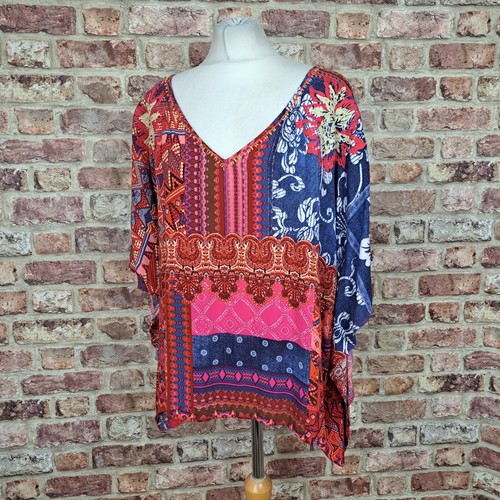 Desigual Top Kaftan Red Blue Floral Size Small Loose Oversize Jersey - Picture 4 of 12