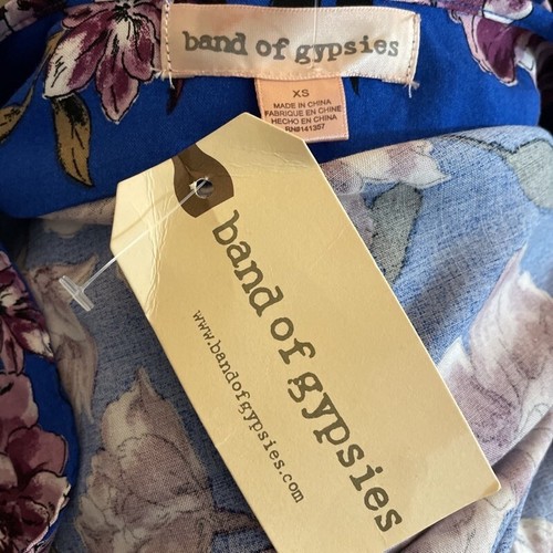 Band Of Gypsies Womens A Line Dress Blue Purple Floral V Neck Buttons XS New - Picture 4 of 5