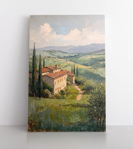 Italienisches Dorf Bauernhaus Gemälde Druck auf gerahmter Leinwand Wandbild - Bild 1 von 15