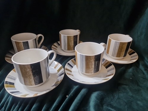 Mid Winter Staffordshire Pottery Cups And Saucers Set Of 5