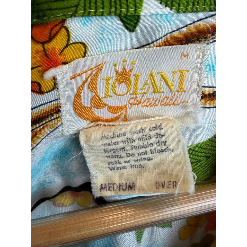 Vintage Iolani Hawaiian Shirt Mens Med Plumeria Hula Dancers Palm Fruit All Over - Image 3 of 4