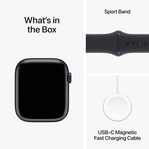 Apple Watch Series 9 GPS 45mm Aluminiumgehäuse mit Mitternacht Sportarmband M/L MR9A3LW/A - Bild 6 von 7