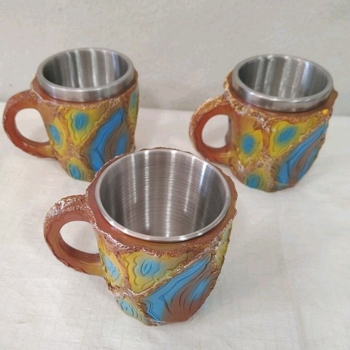 Faux Mineral Crystal Coffee Mugs Set of 7 Resin Stainless Inserts Some Removable - Picture 5 of 17