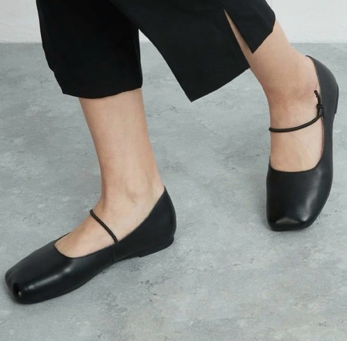 Empress Black Leather Square Toe Flats Shoes Size 42 US 11 - Imagen 2 de 5