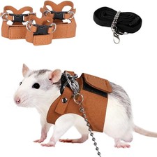 3 Pack Rat Harness and Leash Adjustable Soft Leather Small Animal Harness Leash