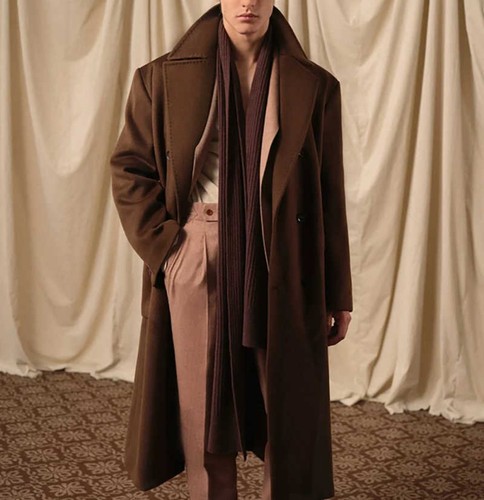 Tweed Men Knee-Length Coat Double Breasted Trench Coat Modern Fashion Business - Picture 3 of 10