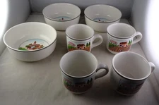 Villeroy & Boch Design Naif 3 Soup/Cereal Bowls + 4 Farmers Cups (only)