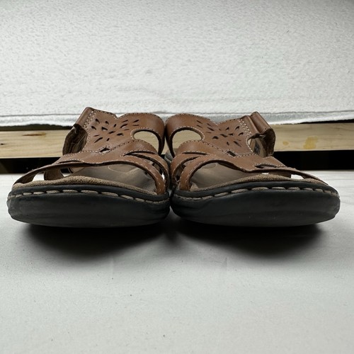 Sandalias Clarks para mujer talla 9 M cuero marrón deslizables zapatos cómodos planos - Imagen 4 de 10