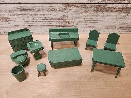 Strombecker 1930s Green Dollhouse Furniture 👀 SEE PICTURES FREE SHIPPING 