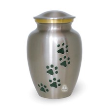 Silver Pet Urn with Jade Paws for Dog Cat Cremation Ashes Large Pet