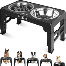 Elevated Dog Bowls, Dog Feeder with 2 Stainless Steel Dishes 1 Slow Feeder Bowl
