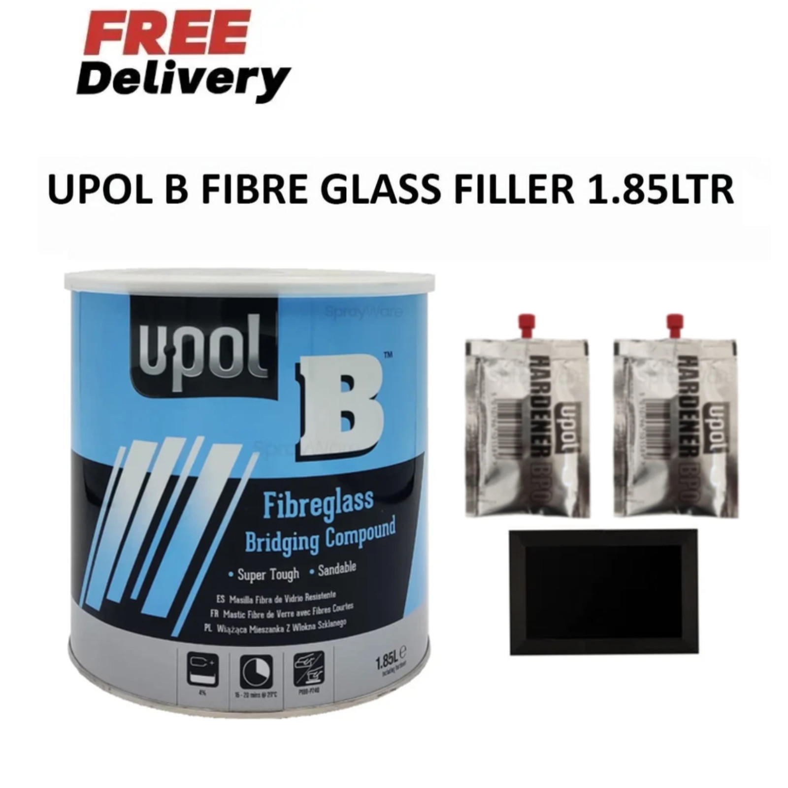 U-POL B Fibreglass Bridging Compound 1.85L With 2 Hardeners & Spreader UPOLB/4