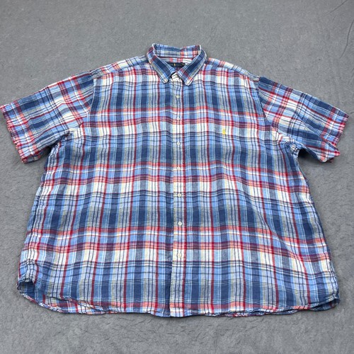 Ralph Lauren Shirt Mens 3XB Multicolor Plaid Short Sleeve Pure Linen Button Down - Picture 4 of 12