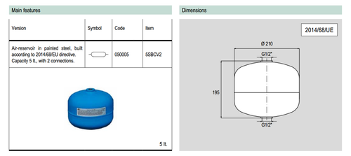 API Air-Reservoir 4.8 Litre / 2 Ports - 11 bar- 5SBCV2 - Picture 2 of 3