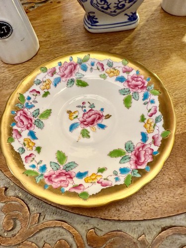 Royal Chelsea England Fine Bone China Tea Cup Saucer Gold Pink Rose 43GA - Picture 7 of 10