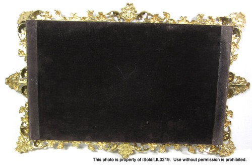 4-PC VINTAGE GOLD ORNATE VANITY SET MIRROR TRAY, BRUSH, HAND MIRROR, JEWELRY BOX - Picture 5 of 13