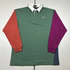 Vintage 90s Mirage Las Vegas Long Sleeve Rugby Polo Shirt Size XL Colorblock