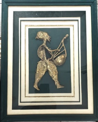 Tableau de bronze africain – Scène de vie "Musicien" – Bronze à la cire perdue - Photo 1/4