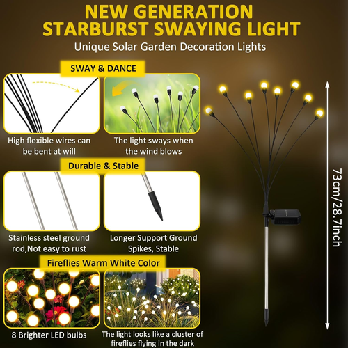4 Pezzi Lampade Solari per Esterni Da Giardino, 8 Led Lucciole Luci Solari per E - Foto 2 di 12