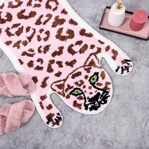 Süße Leopard Badematte für Badezimmer, süße Cartoon Badematte rutschfest rosa - Bild 7 von 7