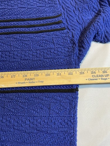 Vintage 80s Amana Woolen Mills Saleroom Blue Striped Wool Sweater Medium - Picture 3 of 6
