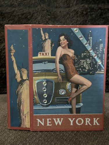 MAN CAVE/BAR NEW YORK HOLLYWOOD RETRO FANCY RHINESTONE BOX BEAUTIFUL LADY& TAXI - Picture 3 of 12