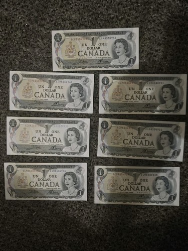 1973 canadian 1 dollar bills - lot of 7 sequential bills - AU-UNC
