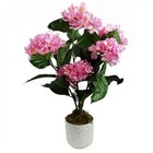 Artificial Hydrangea Plant Pink 55cm Leaf-Finish in Weighted Pot Lifelike Faux